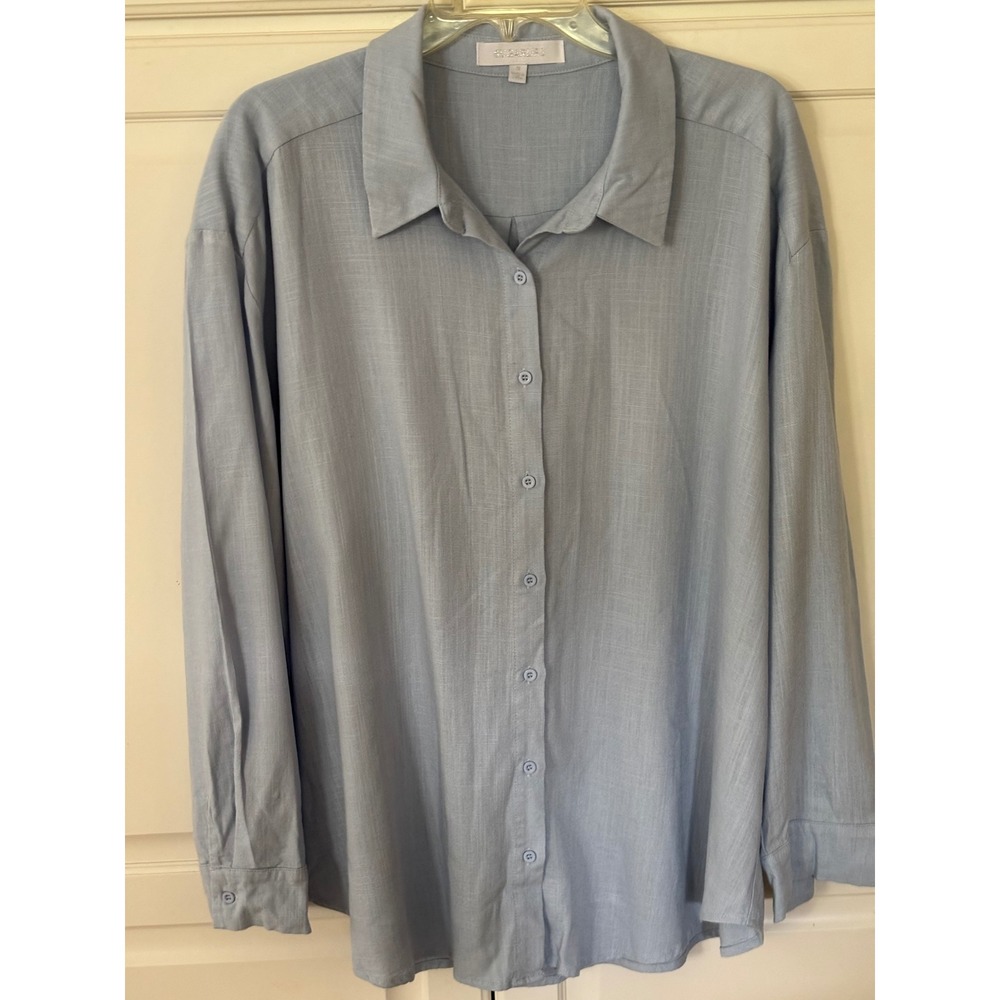 SUGARLIPS‎ Light Blue Button Down Long Sleeve Shirt Women's Medium Rayon Linen
